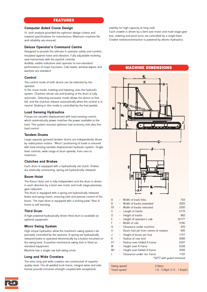 RB CH50 50t crawler crane hire